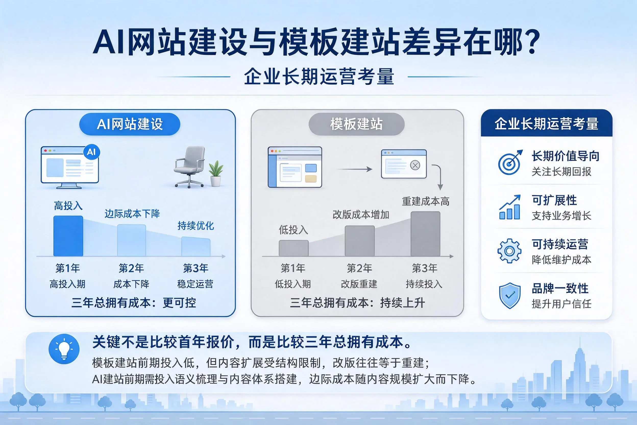 AI网站建设与模板建站差异在哪？绥化企业长期运营考量