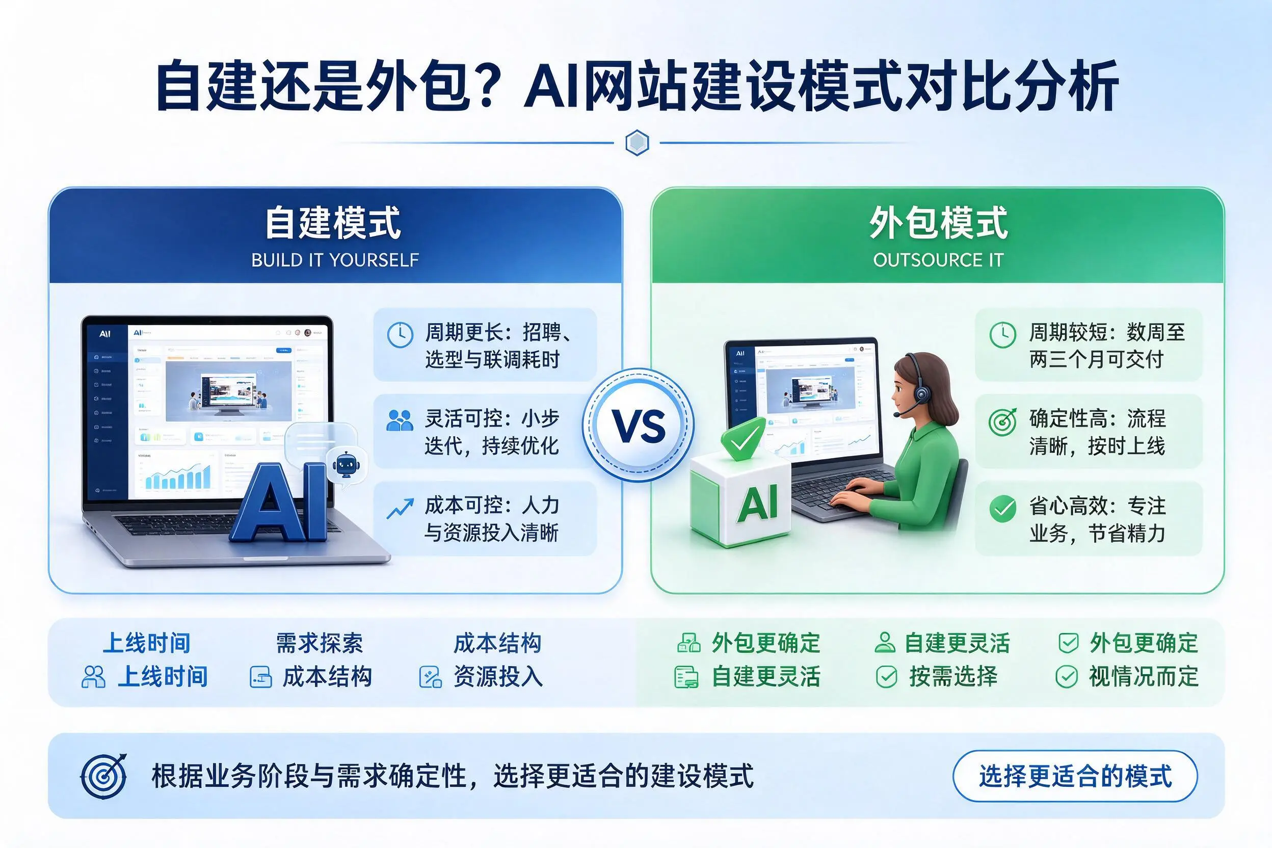 自建还是外包?绥化AI网站建设模式对比分析