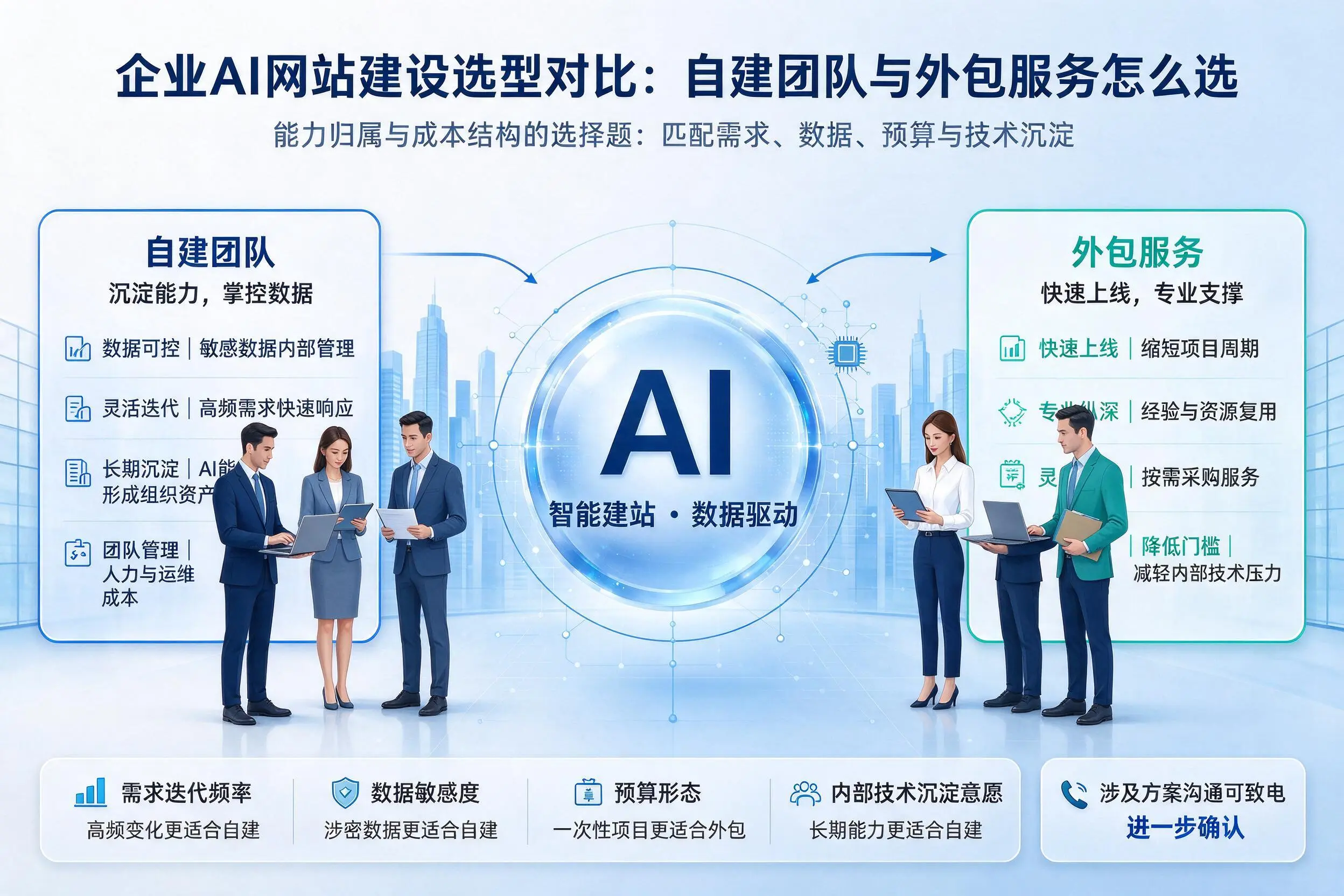 绥化企业AI网站建设选型对比：自建团队与外包服务怎么选